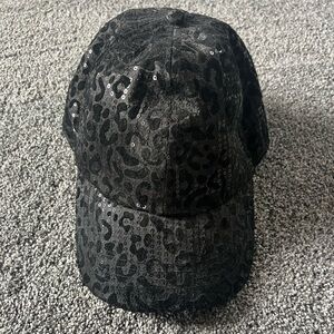 Black Leopard Sequin Baseball Cap
